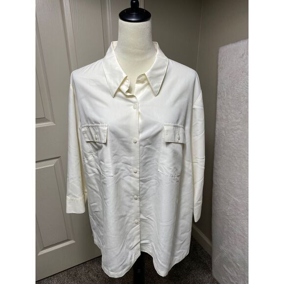 Women's Liz Claiborne‎ Cream Button Down Long Sleeve Office Career Blouse 2X - Picture 1 of 7